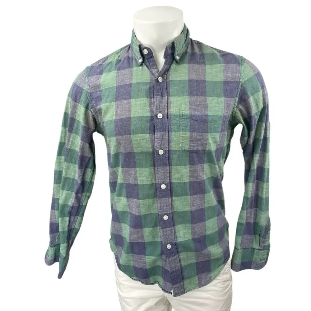 J.Crew Men's Green Purple Plaid Checkered Long Sleeve Button Down Shirt Top Sz S